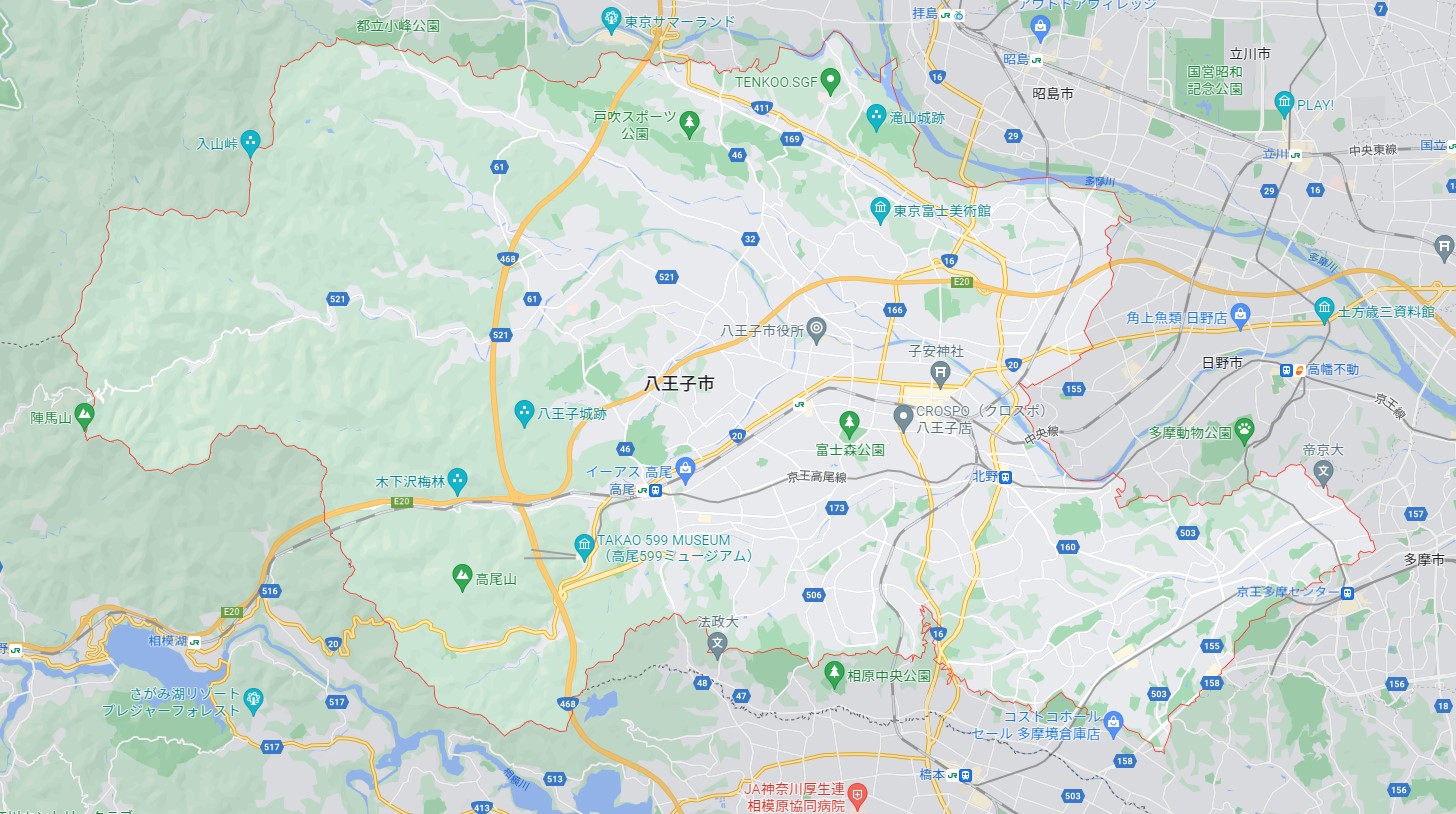 八王子市のGoogleマップ